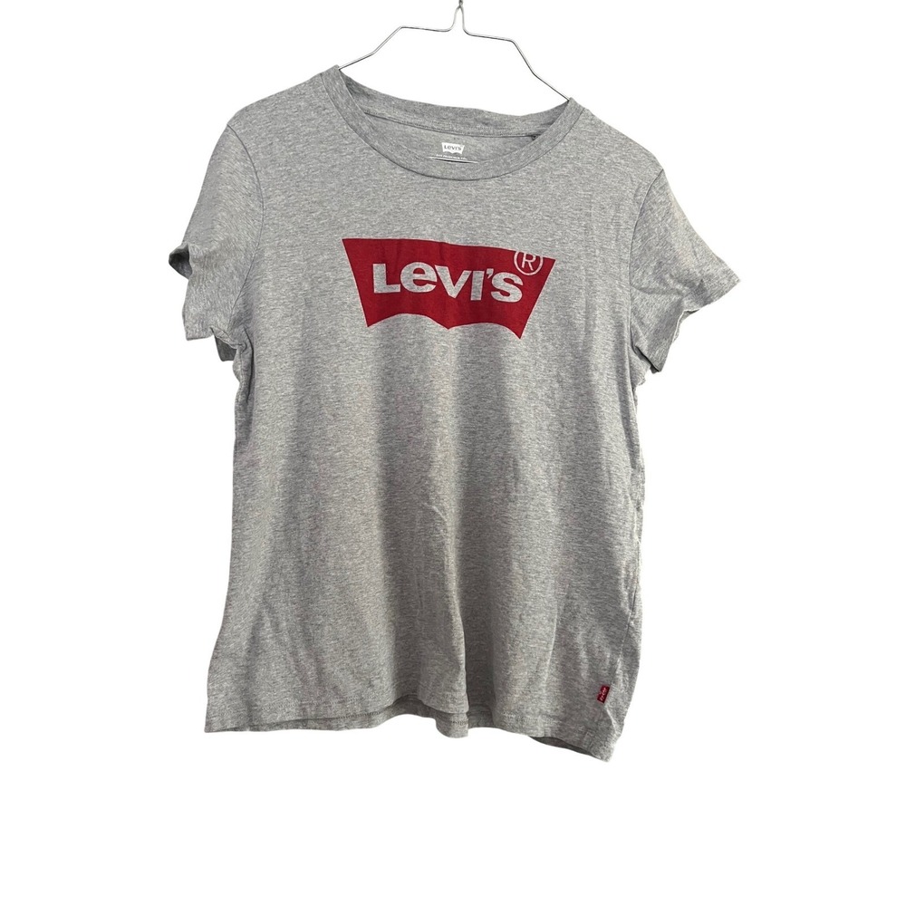 Levi's Gray Red Logo T Shirt Women's Size Medium M Made in‎ Turkey